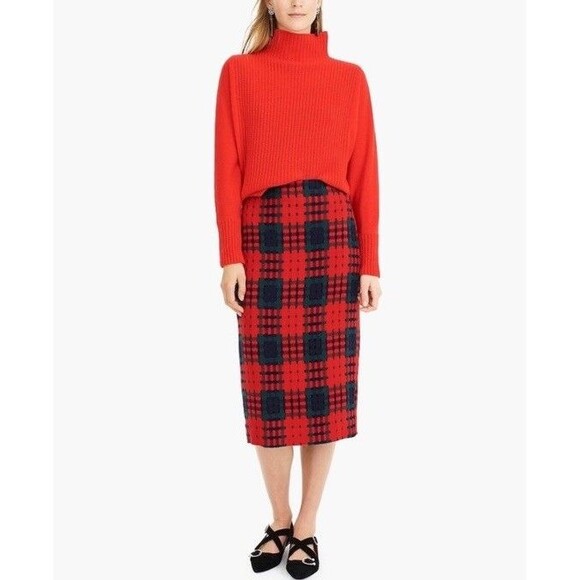 J Crew Red Green Holiday Lattice Print Wool Blend Pencil Skirt Size 6 - Picture 1 of 9